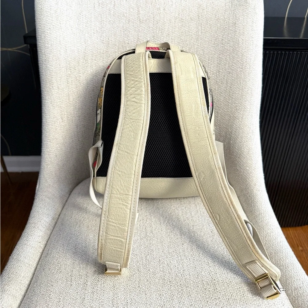 Authentic Gucci Ophidia GG Supreme Flora Backpack bag white leather gold GG logo